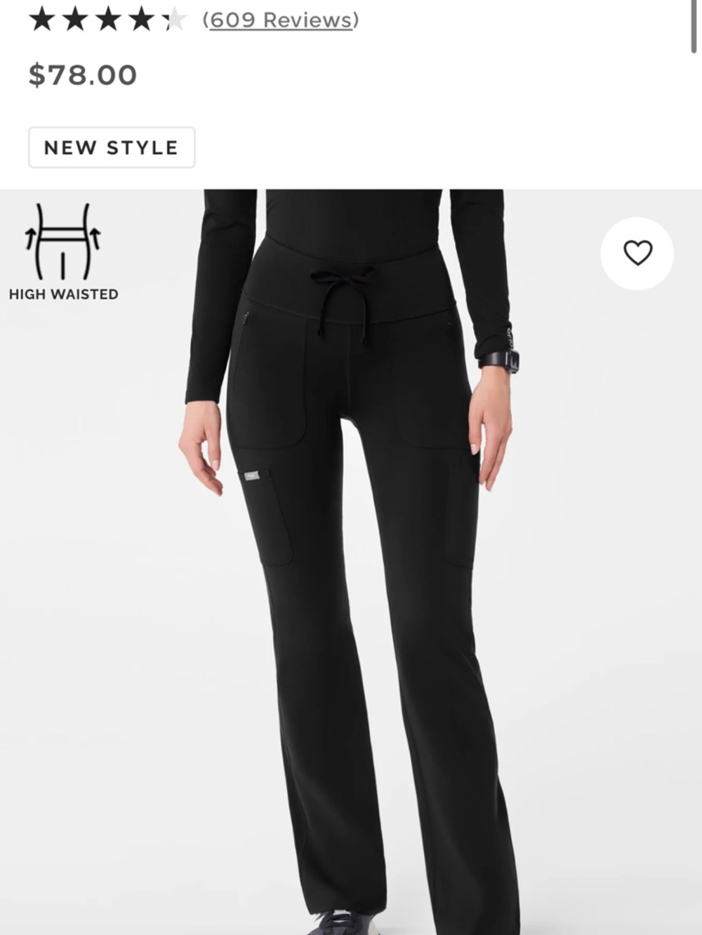 Figs Black High-Waisted Bootcut Scrub Pants